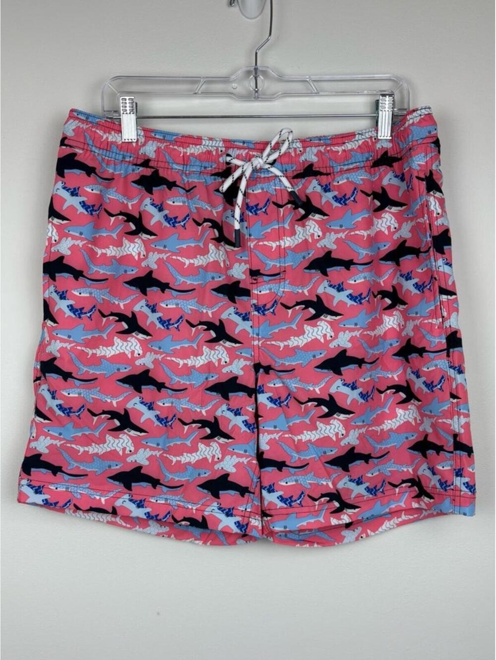 Member's Mark Men's Pink Shark-Print Swim Trunks with Drawstring Large EUC
